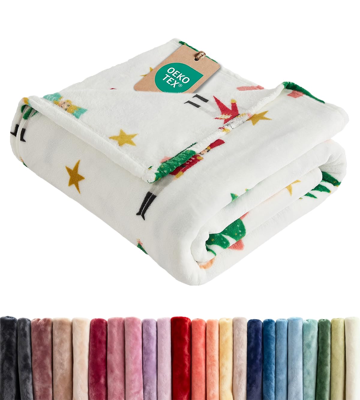 CGK Unlimited front view of Nutcracker Ballet throw showing festive design and cozy look