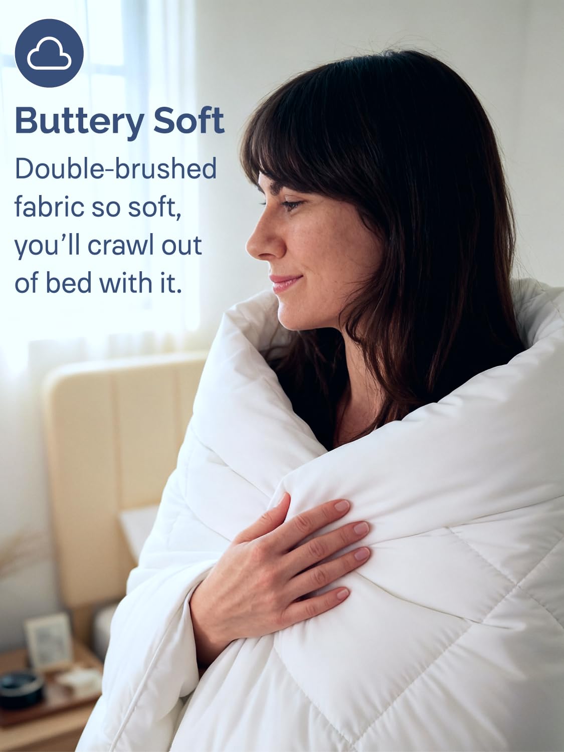 CGK Unlimited staged on bed in modern bedroom demonstrating cozy look and coverage