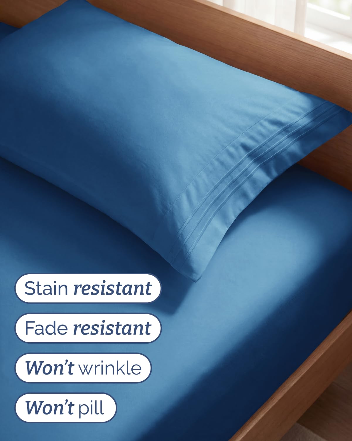 CGK Unlimited folded flat sheet and pillowcase illustrating easy storage and readiness