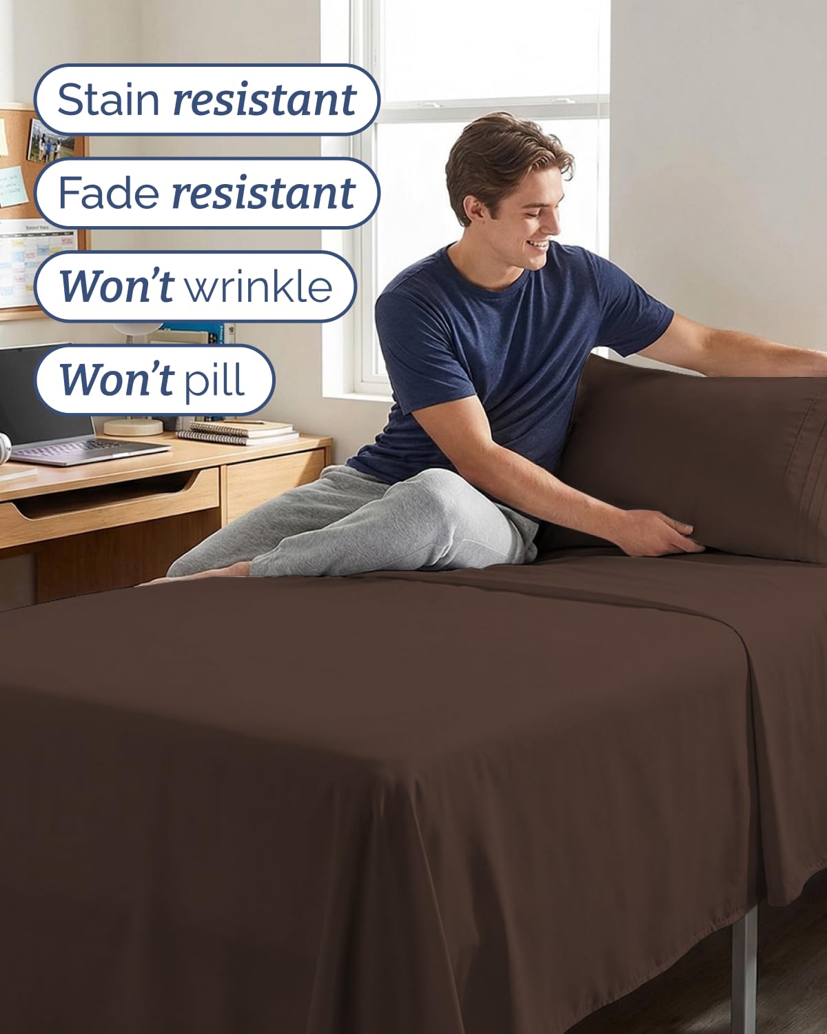 CGK Unlimited pillowcase on dorm pillow illustrating neat fit and tidy appearance