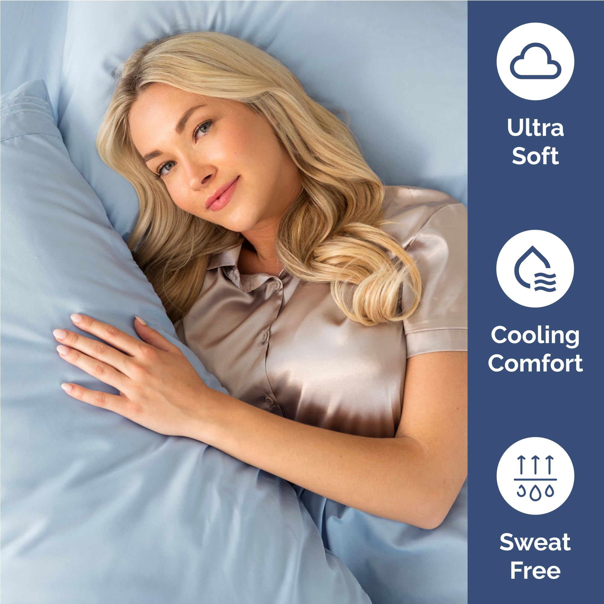 CGK Unlimited two pillowcases stacked to show soft silky feel and coordinated look