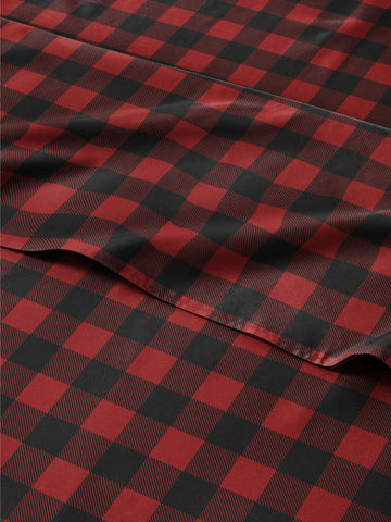 CGK Unlimited sheet set front packaging showing buffalo plaid and gift-ready look