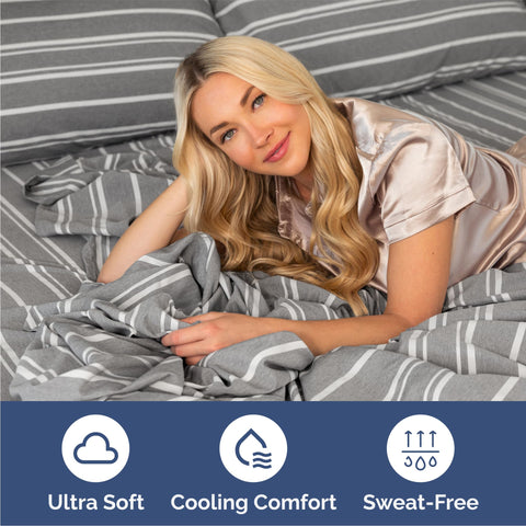 CGK Unlimited two pillowcases stacked with striped detail demonstrating soft, smooth finish
