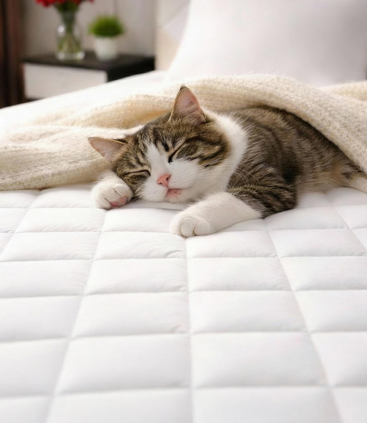 CGK Unlimited front view of king quilted fitted mattress pad showing tidy finish