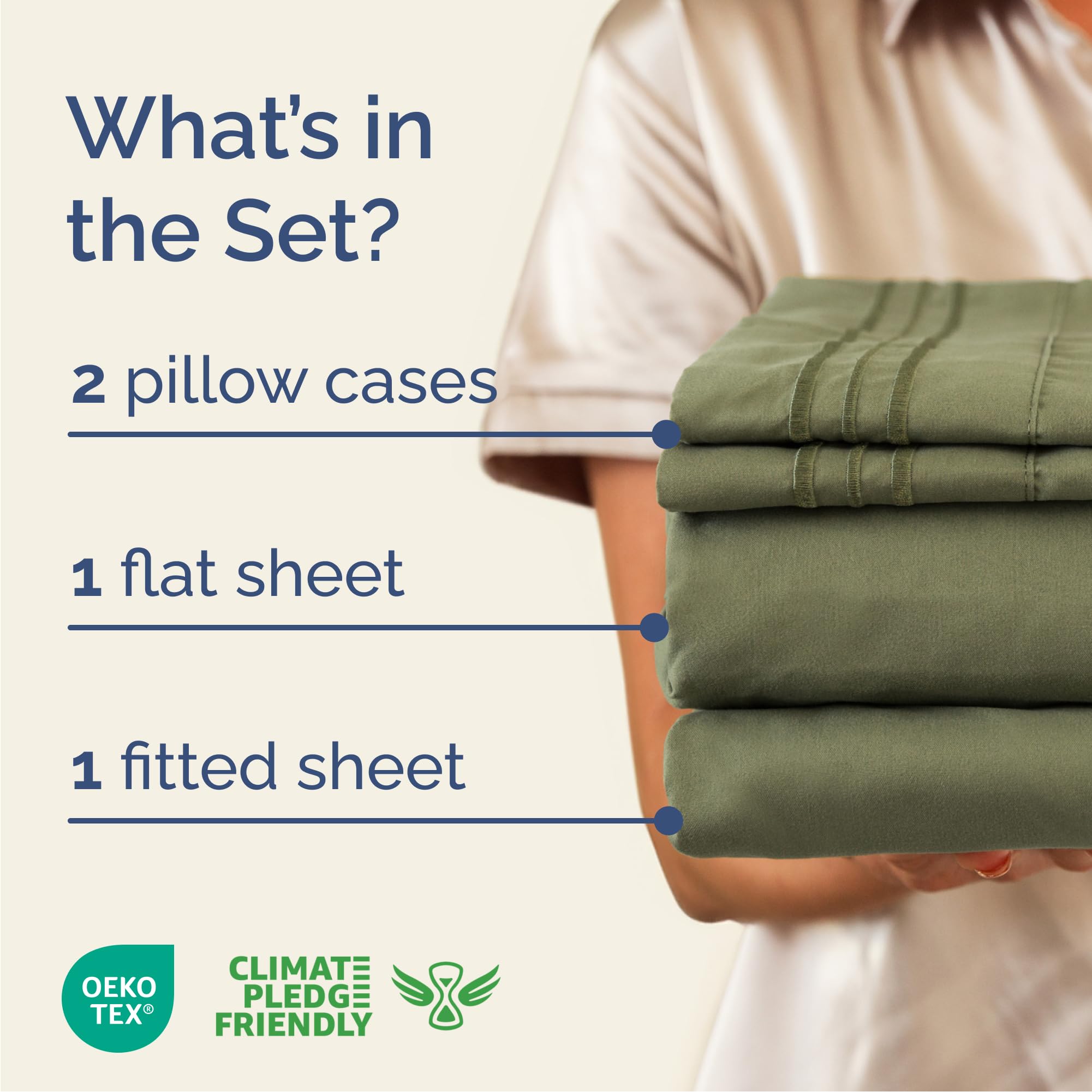 CGK Unlimited sage green flat sheet laid out showing smooth finish and breathable look