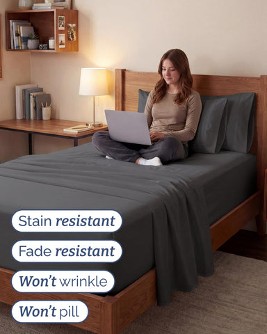 CGK Unlimited fitted sheet on tall mattress showing fit on thick mattress and topper