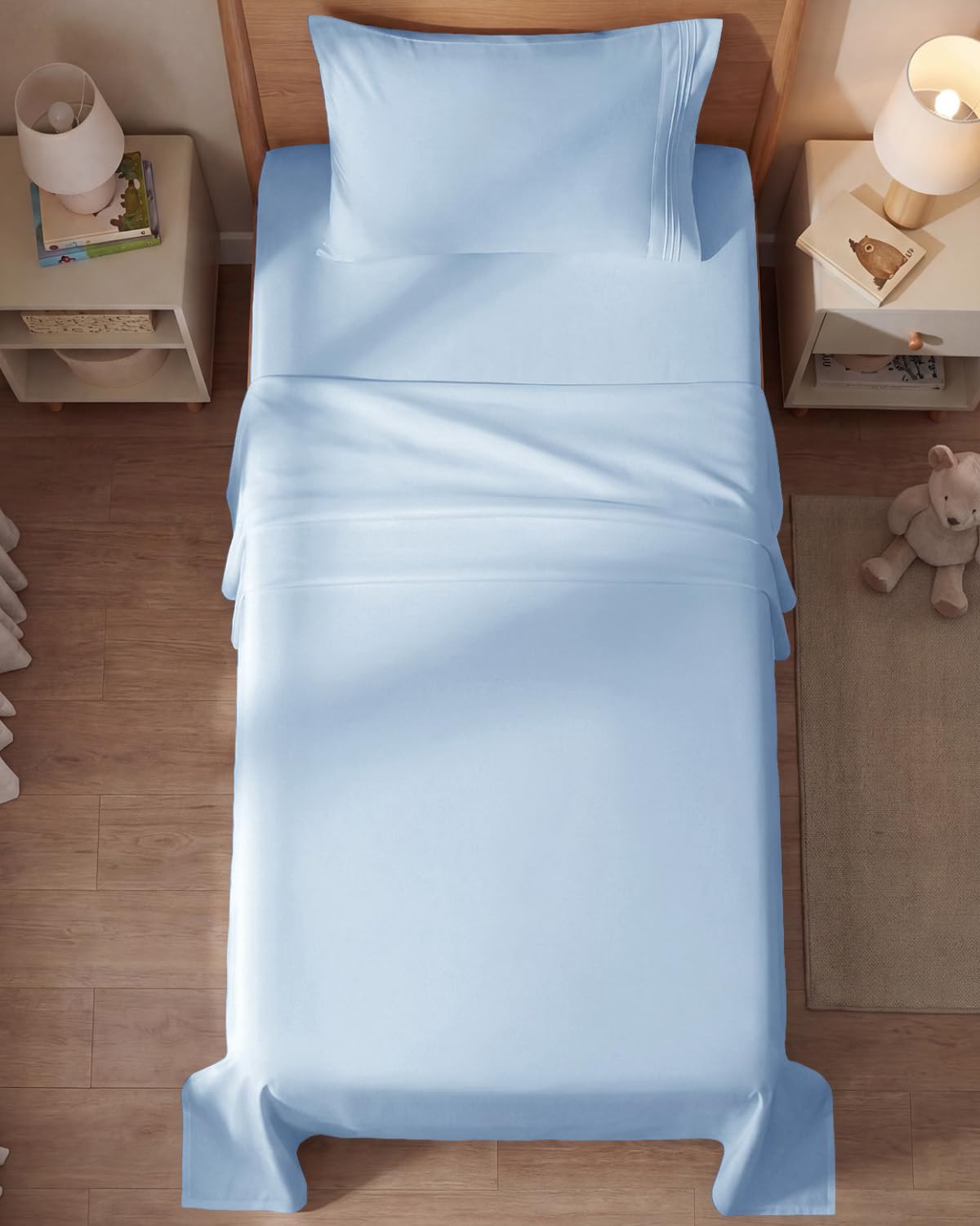 Comparison image with mattress and CGK Unlimited sheet fit to show 16 inch compatibility