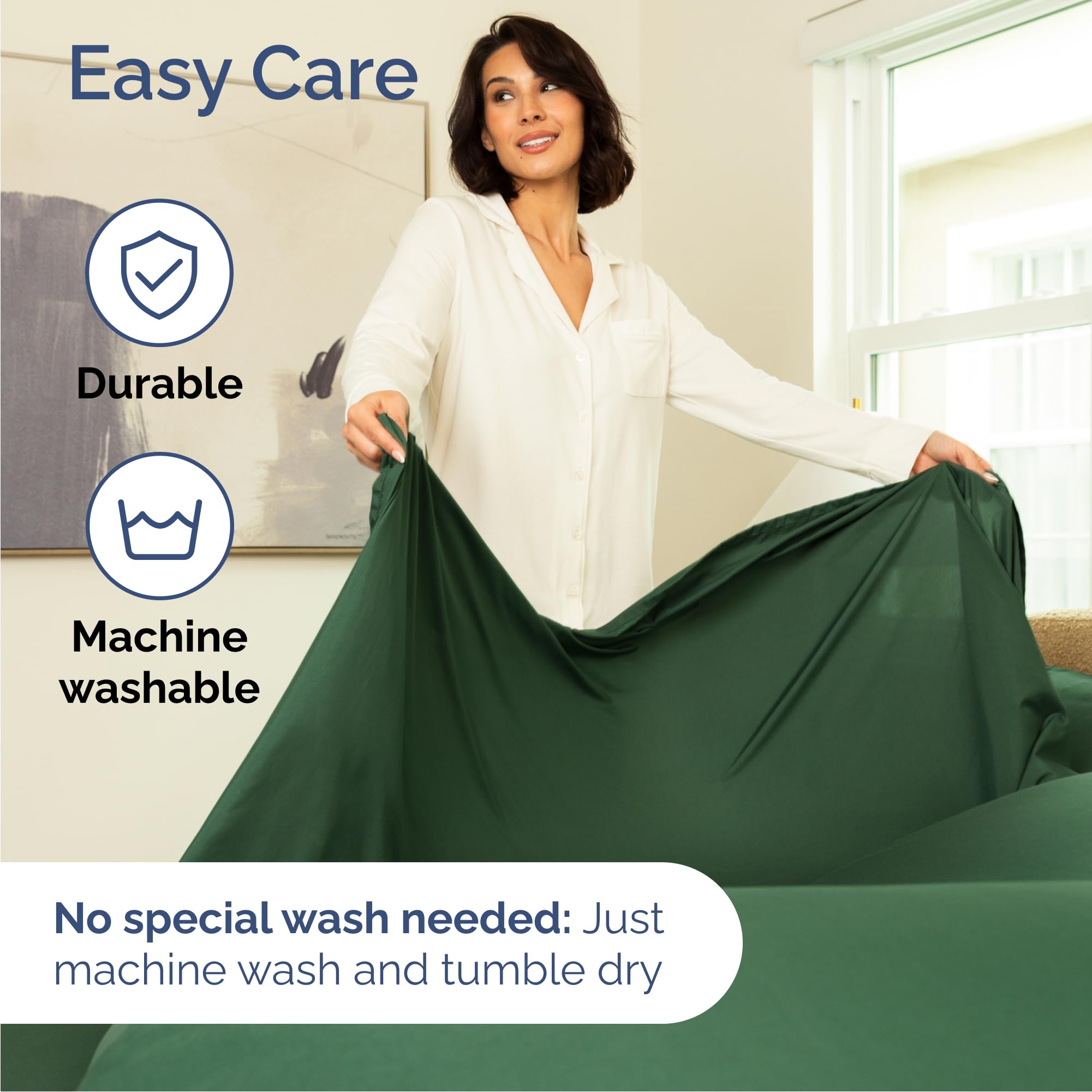 CGK Unlimited sheet in use on bed showing wrinkle resistance and smooth feel