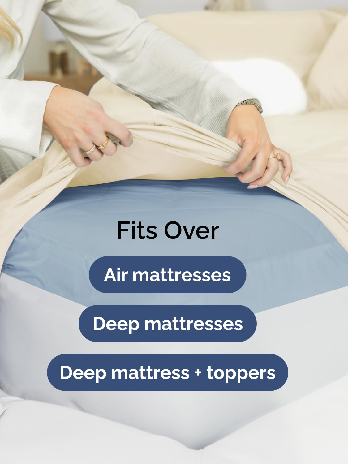 CGK Unlimited sheet fitted on mattress with topper showing stable hold