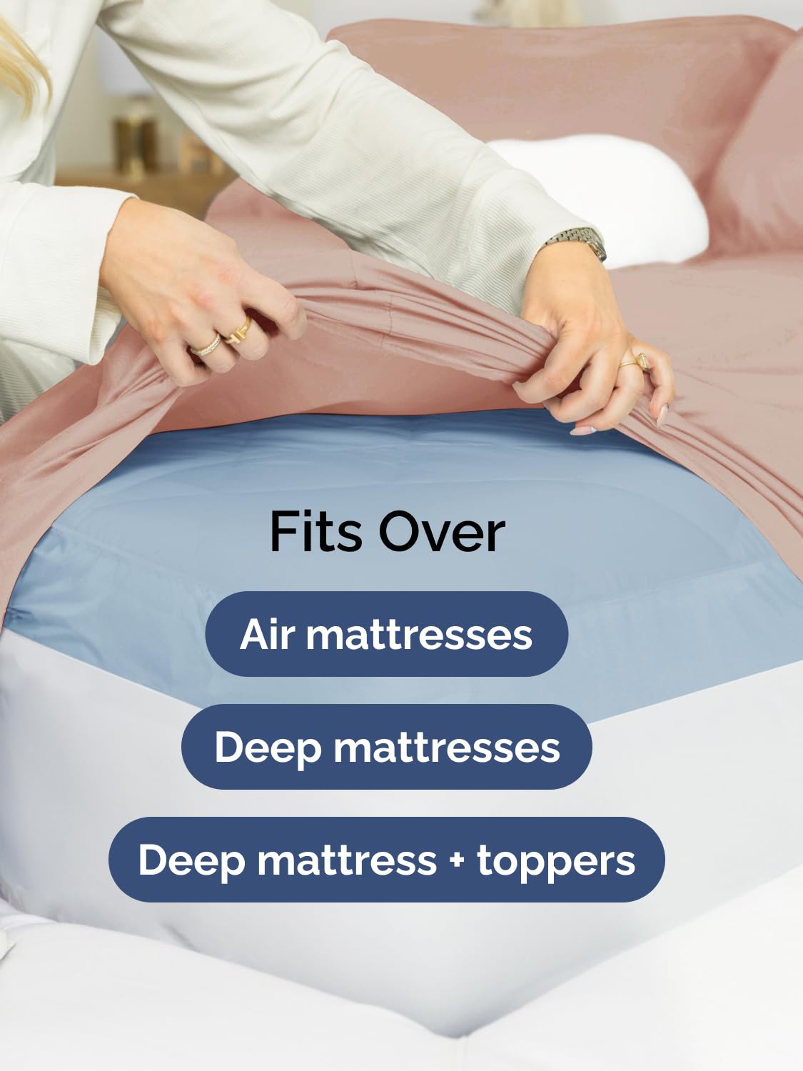 CGK Unlimited fitted sheet snug on tall mattress illustrating stable fit