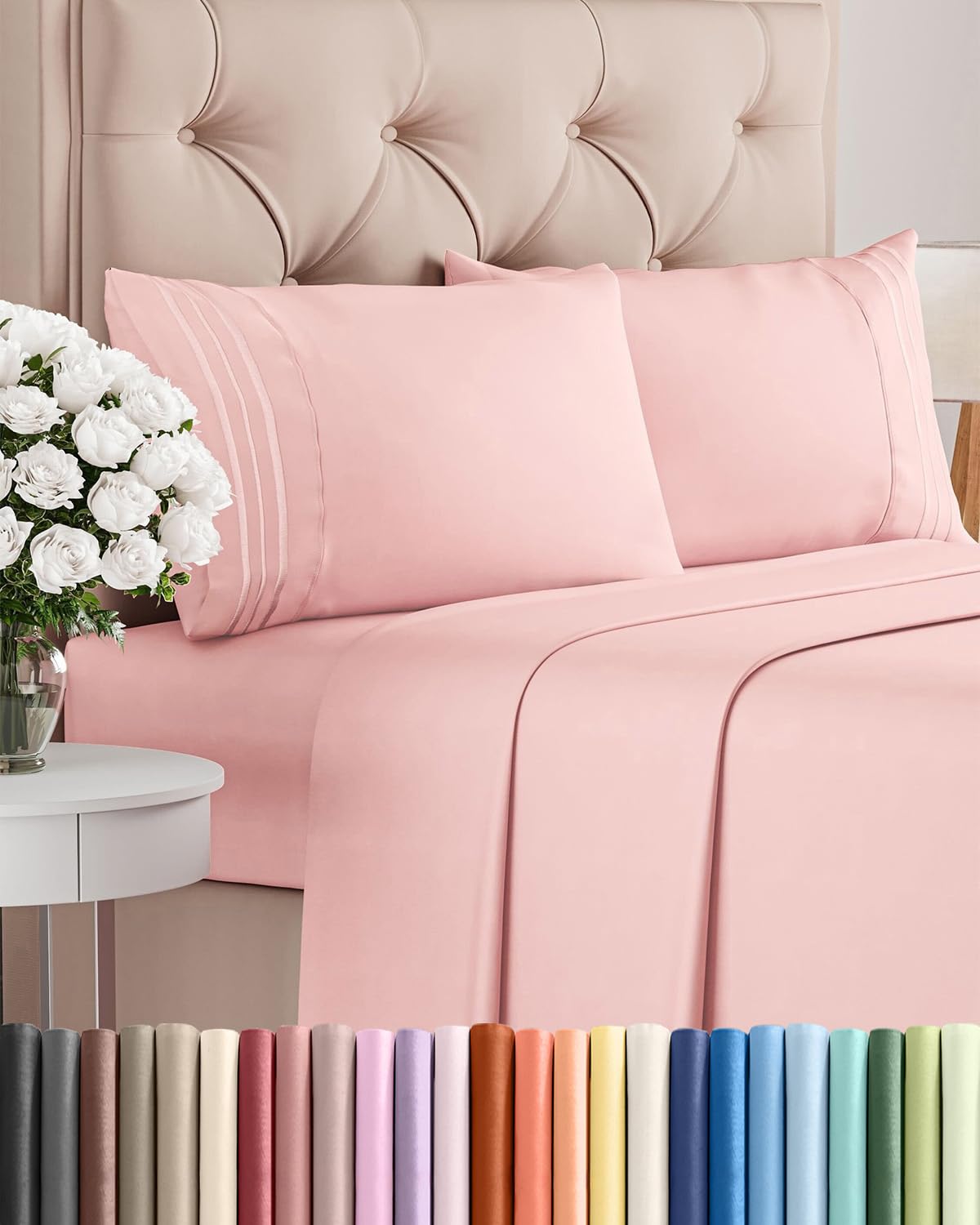 CGK Unlimited front packaging showing baby pink sheet set and clear contents benefit