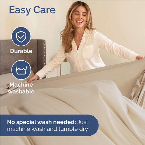 CGK Unlimited sheet set on mattress demonstrating scale and full-size coverage benefit