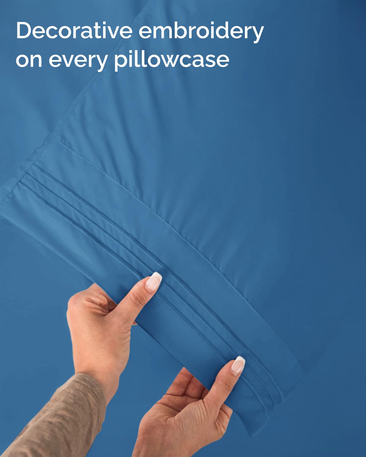 CGK Unlimited hand touching sheet texture showing breathable, comfortable feel