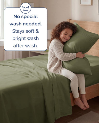 CGK Unlimited sheets styled on bedroom mattress conveying calm decor