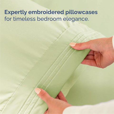 CGK Unlimited sheets styled on bedroom bed offering calming decor