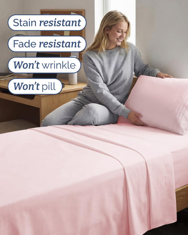 CGK Unlimited sheets on a Twin XL dorm bed illustrating neat fit and tidy appearance