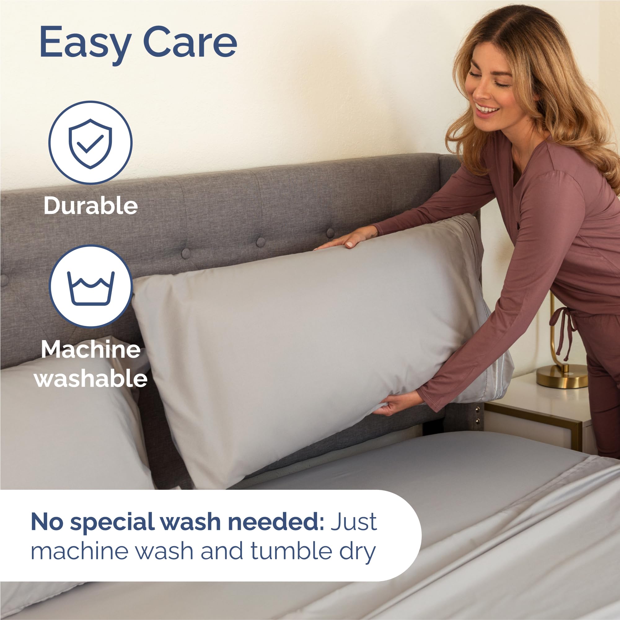 CGK Unlimited king mattress with sheet set showing scale for correct sizing and confident fit