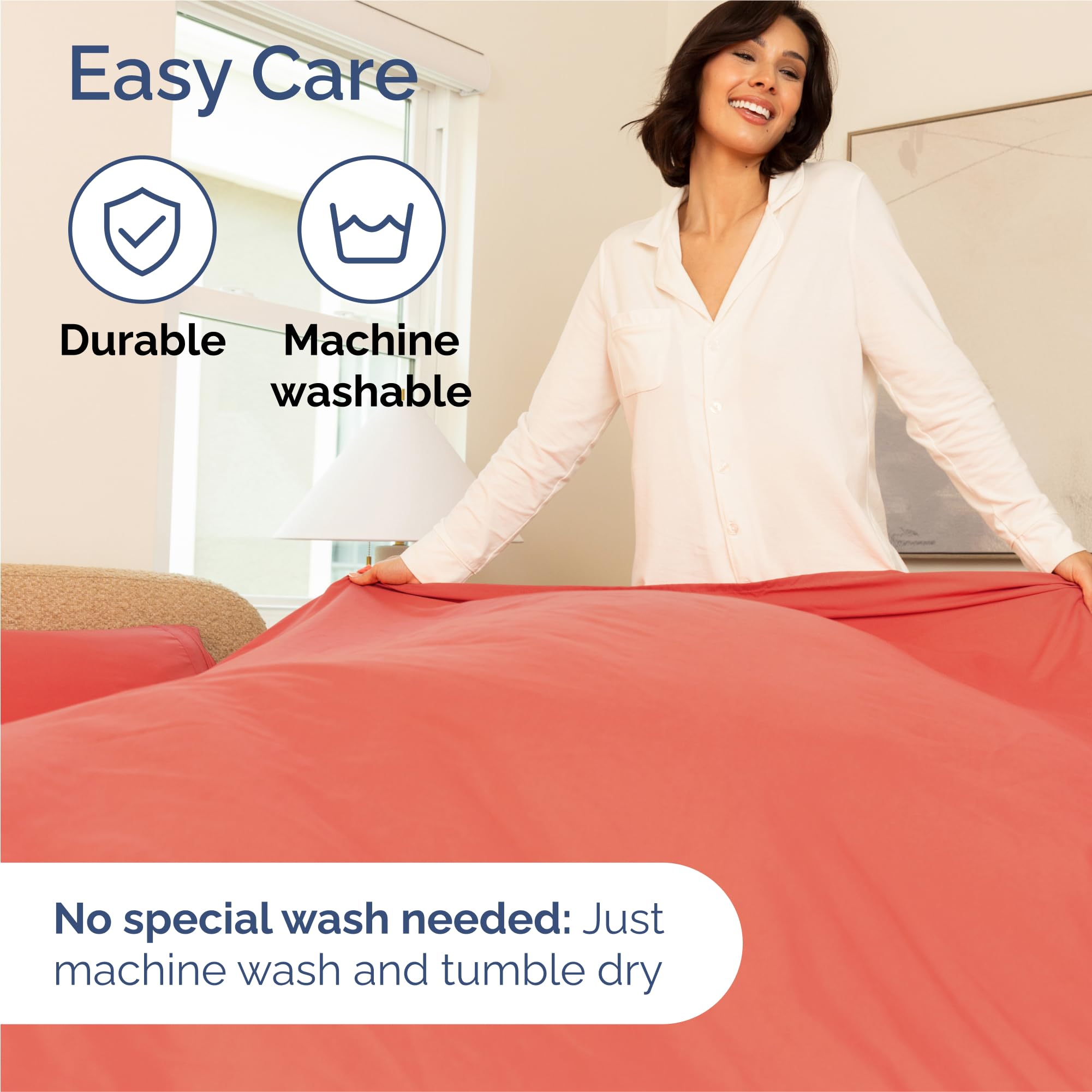 CGK Unlimited fitted sheet on mattress illustrating fit on 16-inch depth