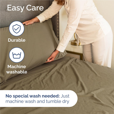 CGK Unlimited fitted sheet on mattress showing fit on 16-inch depth