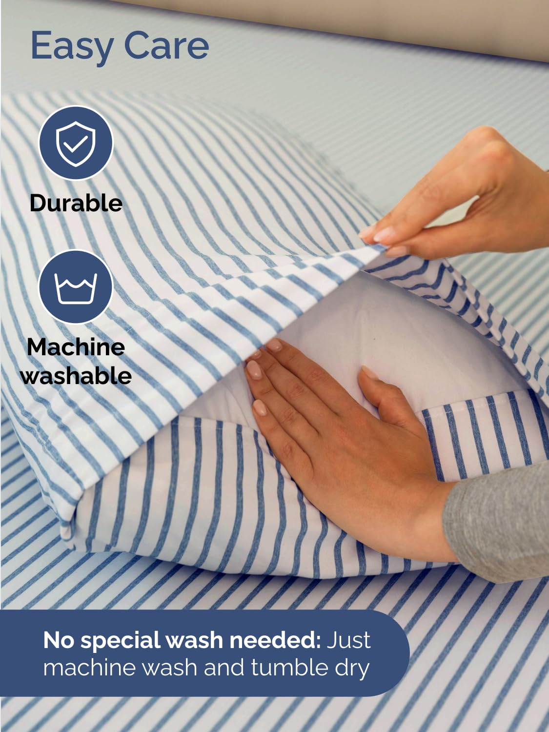 CGK Unlimited ruler beside fitted sheet pocket illustrating depth measurement up to 24 inches