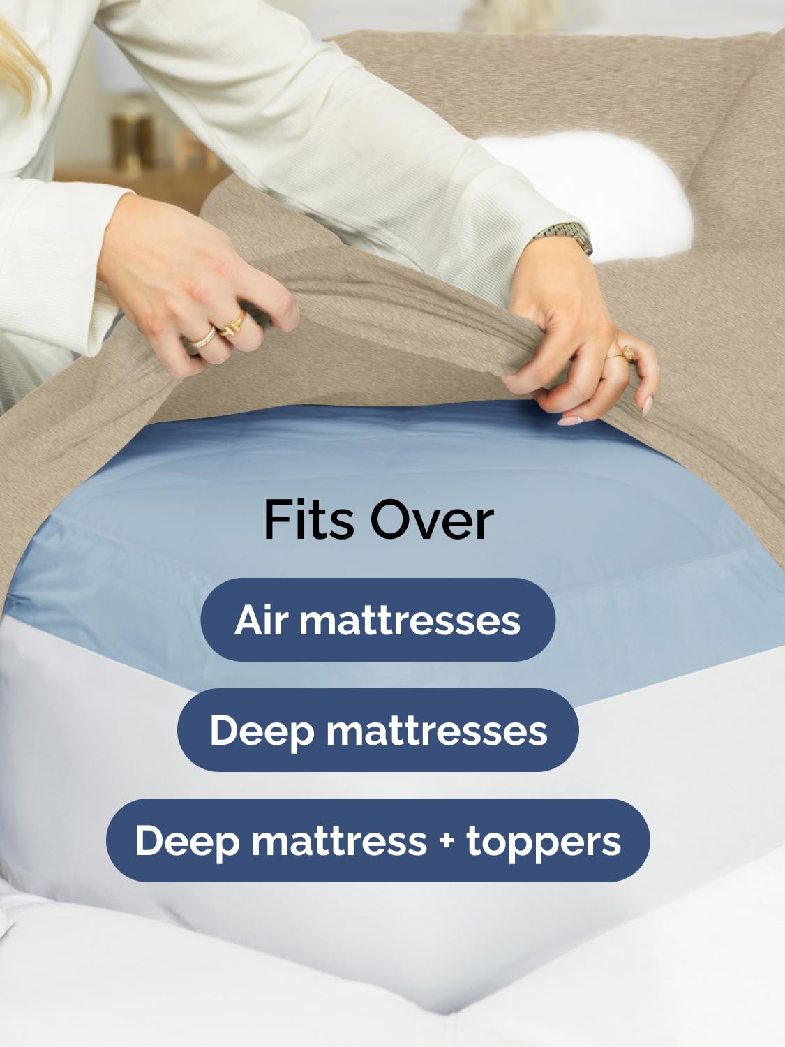 CGK Unlimited fitted sheet beside ruler illustrating fit for deep mattresses