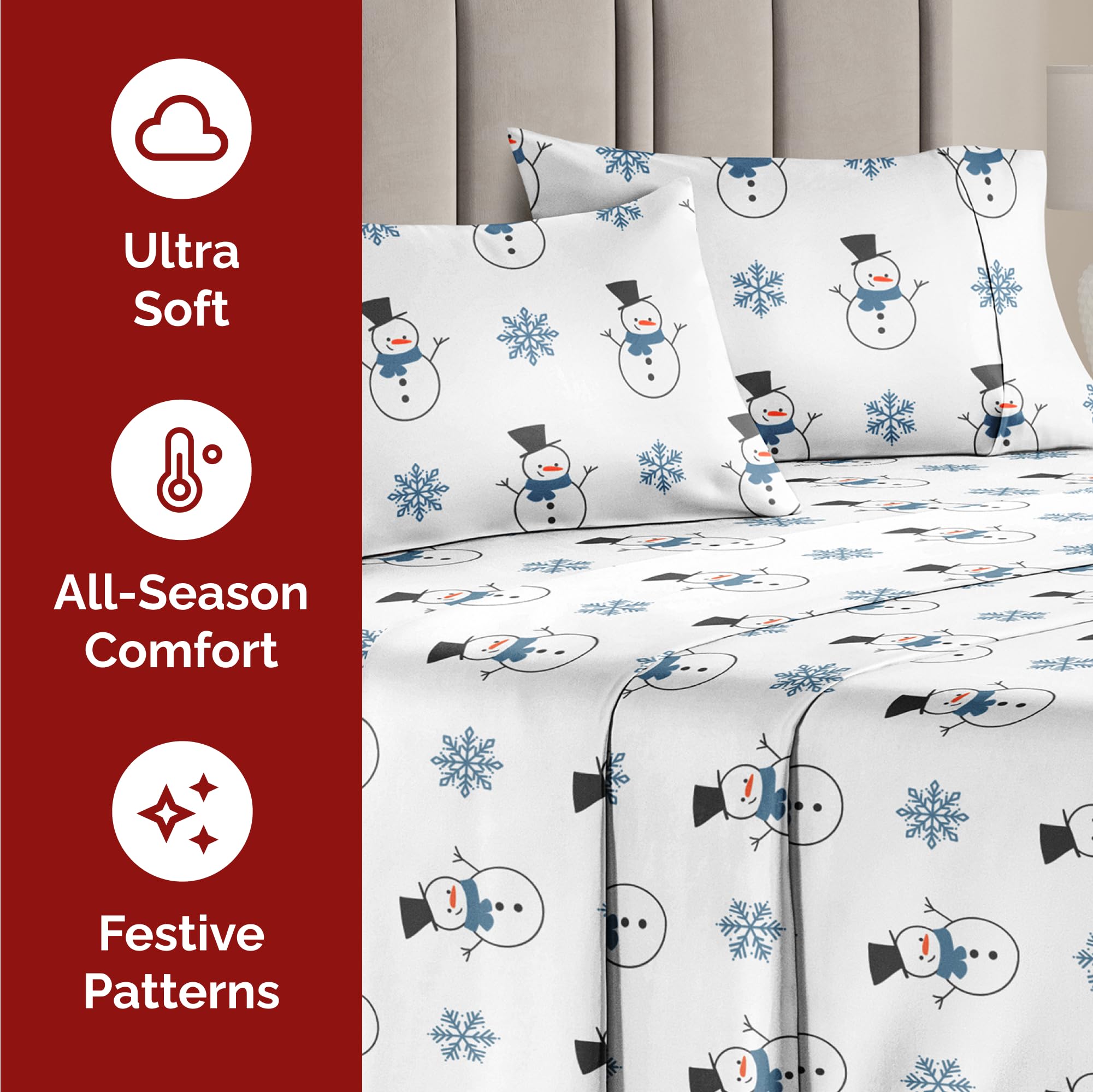 CGK Unlimited flat sheet with two pillowcases arranged on bed, festive look