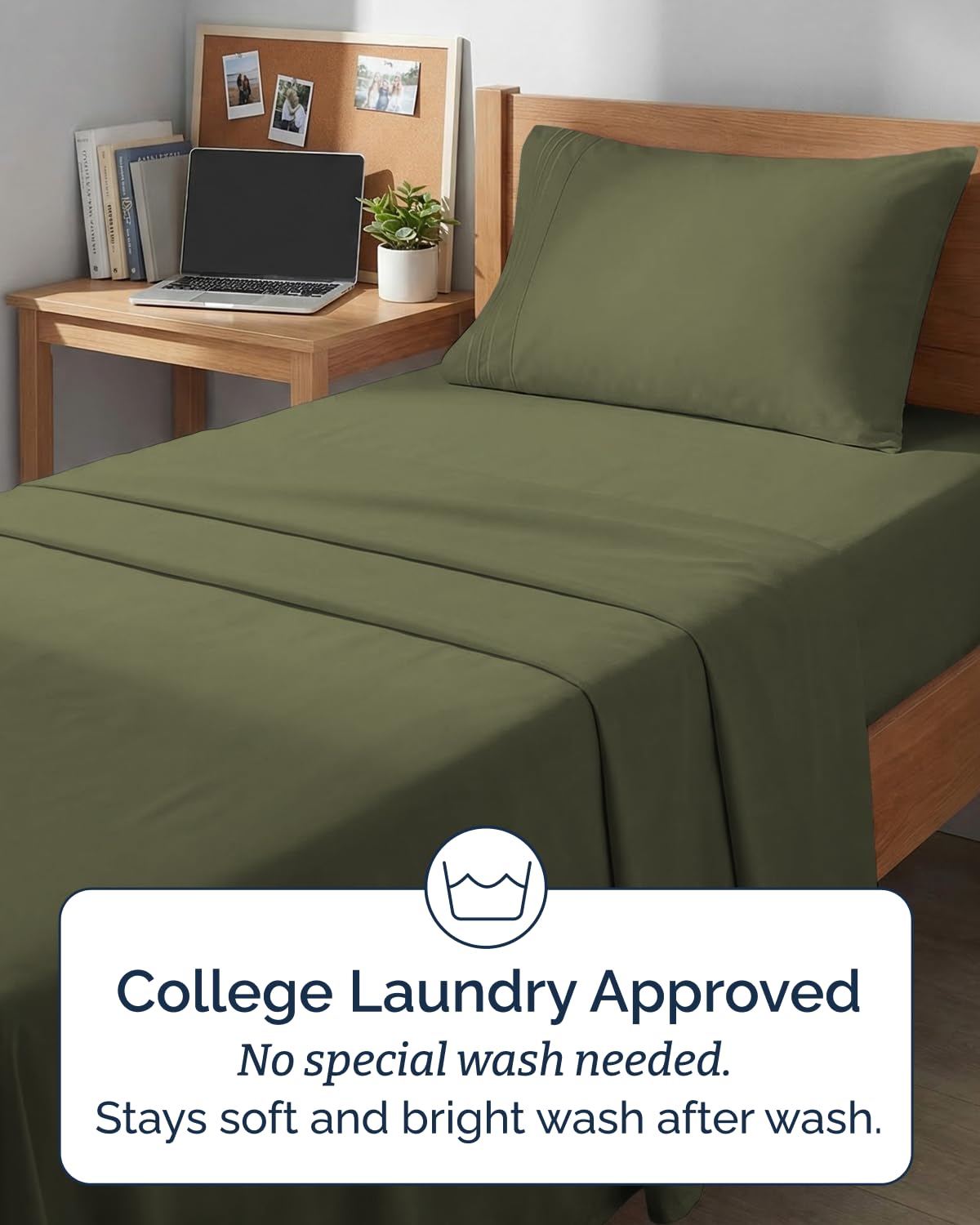 CGK Unlimited styled dorm bed with sheets showing cozy, dorm-ready benefit