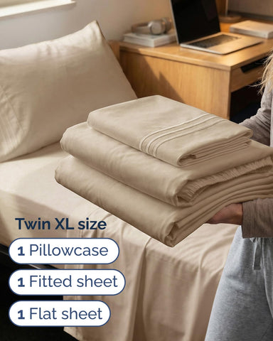 CGK Unlimited flat sheet spread flat showing generous Twin XL length coverage
