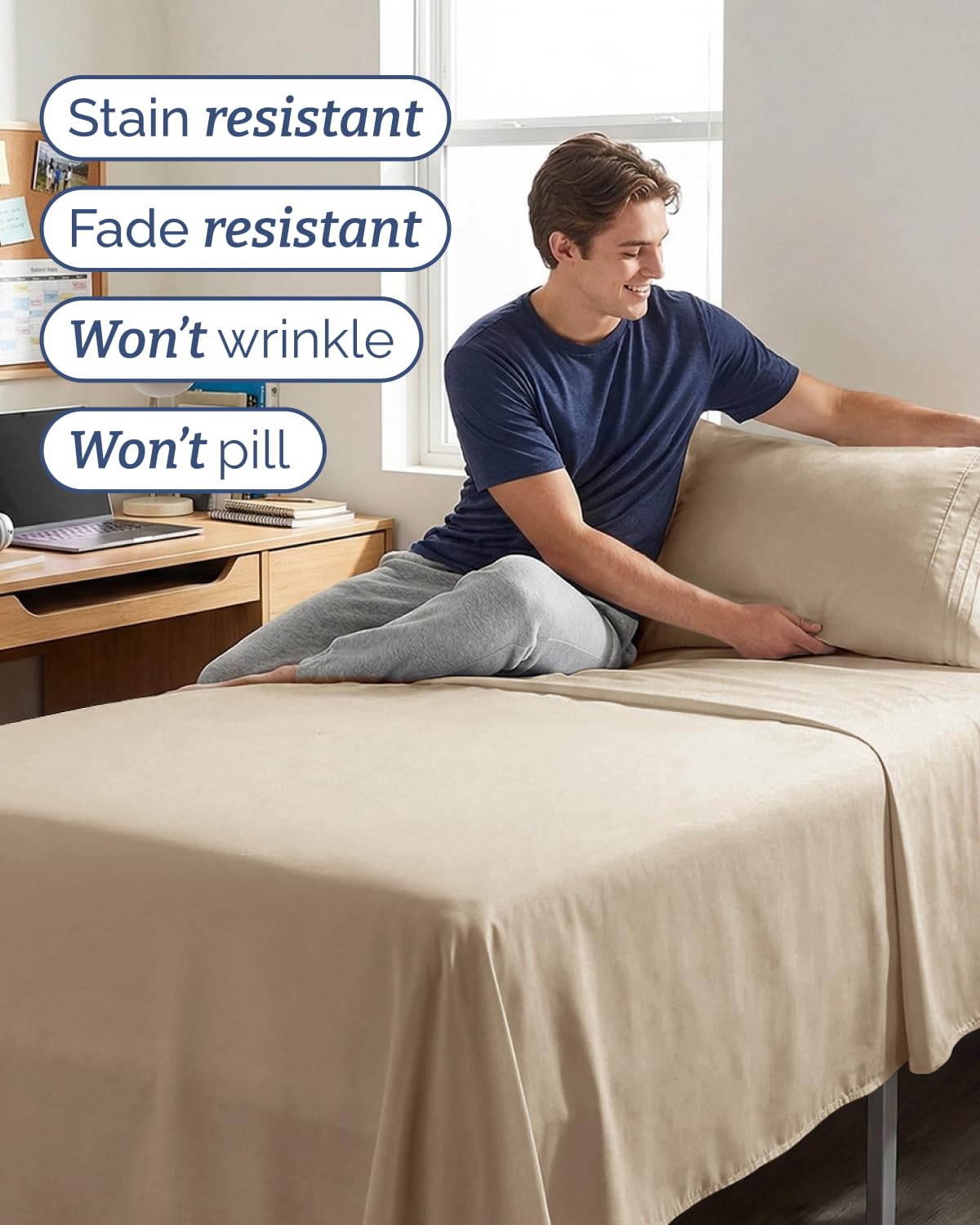 CGK Unlimited styled dorm bed demonstrating cozy look and easy styling benefit