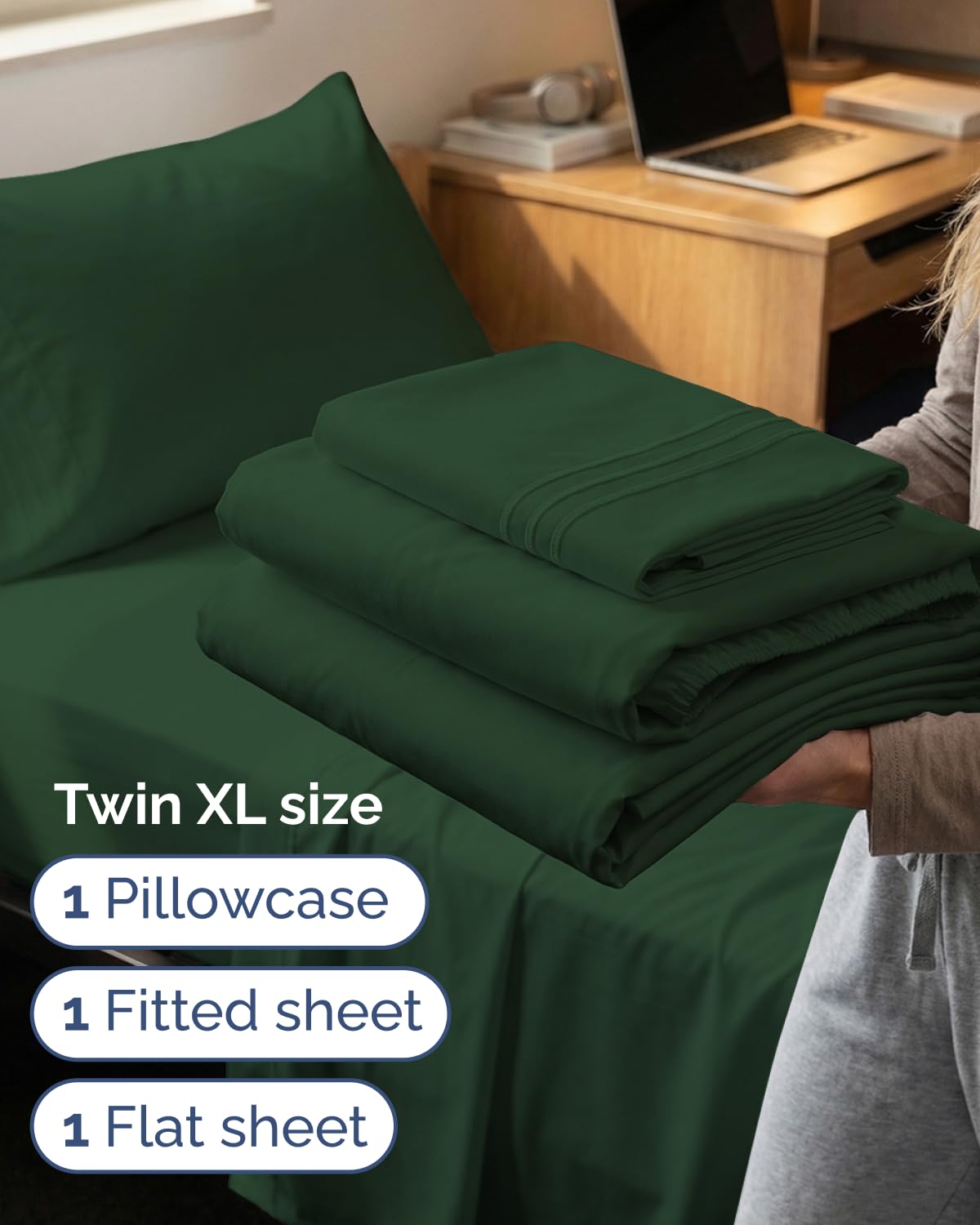 CGK Unlimited folded flat sheet in emerald green showing neat storage benefit