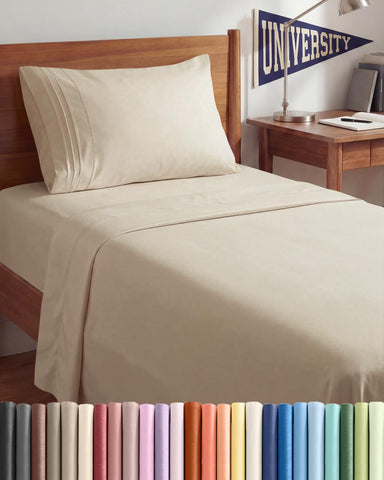 CGK Unlimited front view of Twin XL wheat sheet set showing neat packaging and color