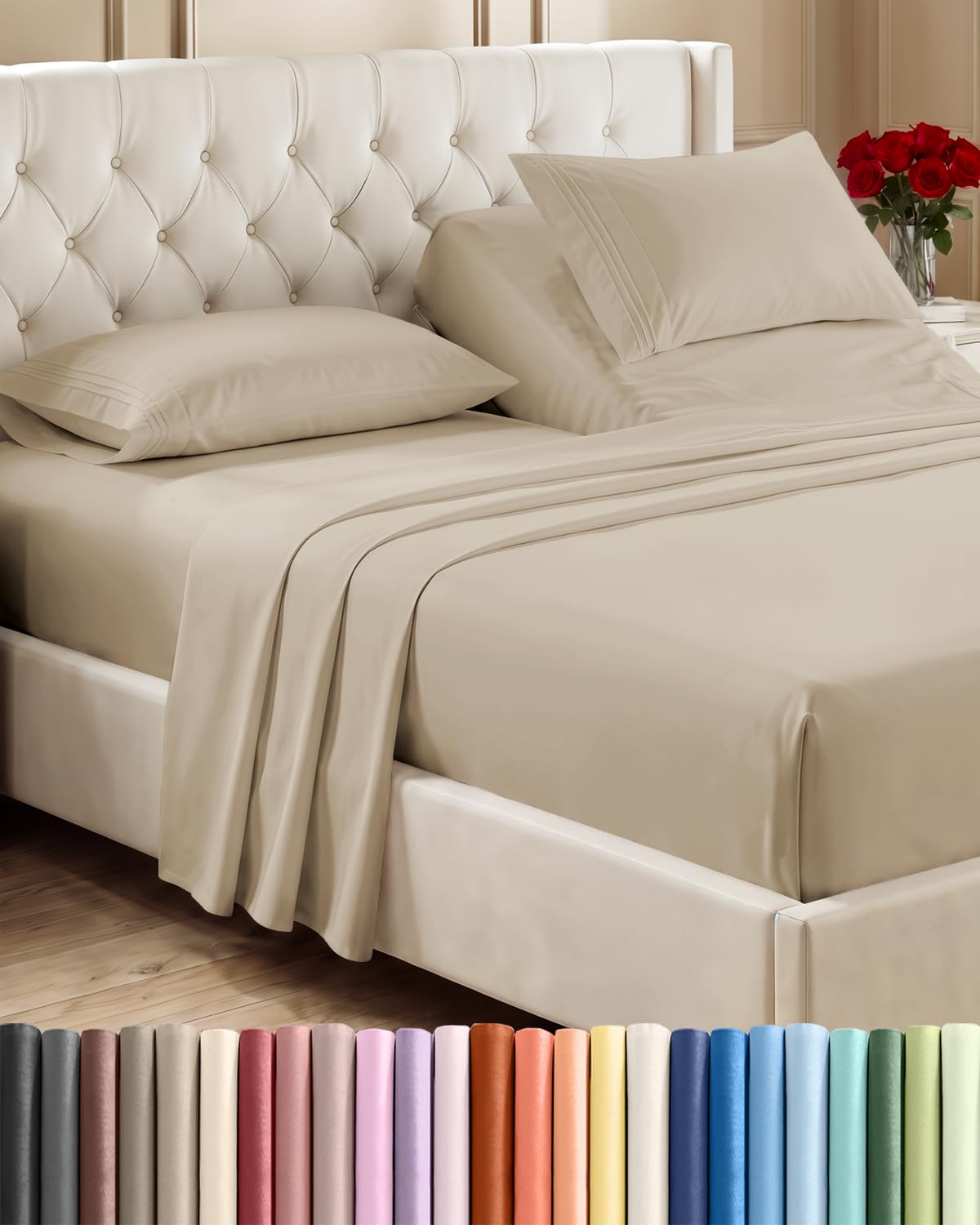 CGK Unlimited front packaging showing wheat-colored sheet set and contents