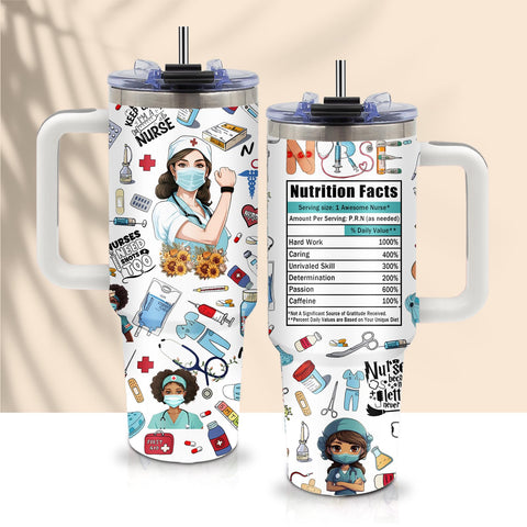 CGMIBAS front view of nurse tumbler showing full design and handle benefit