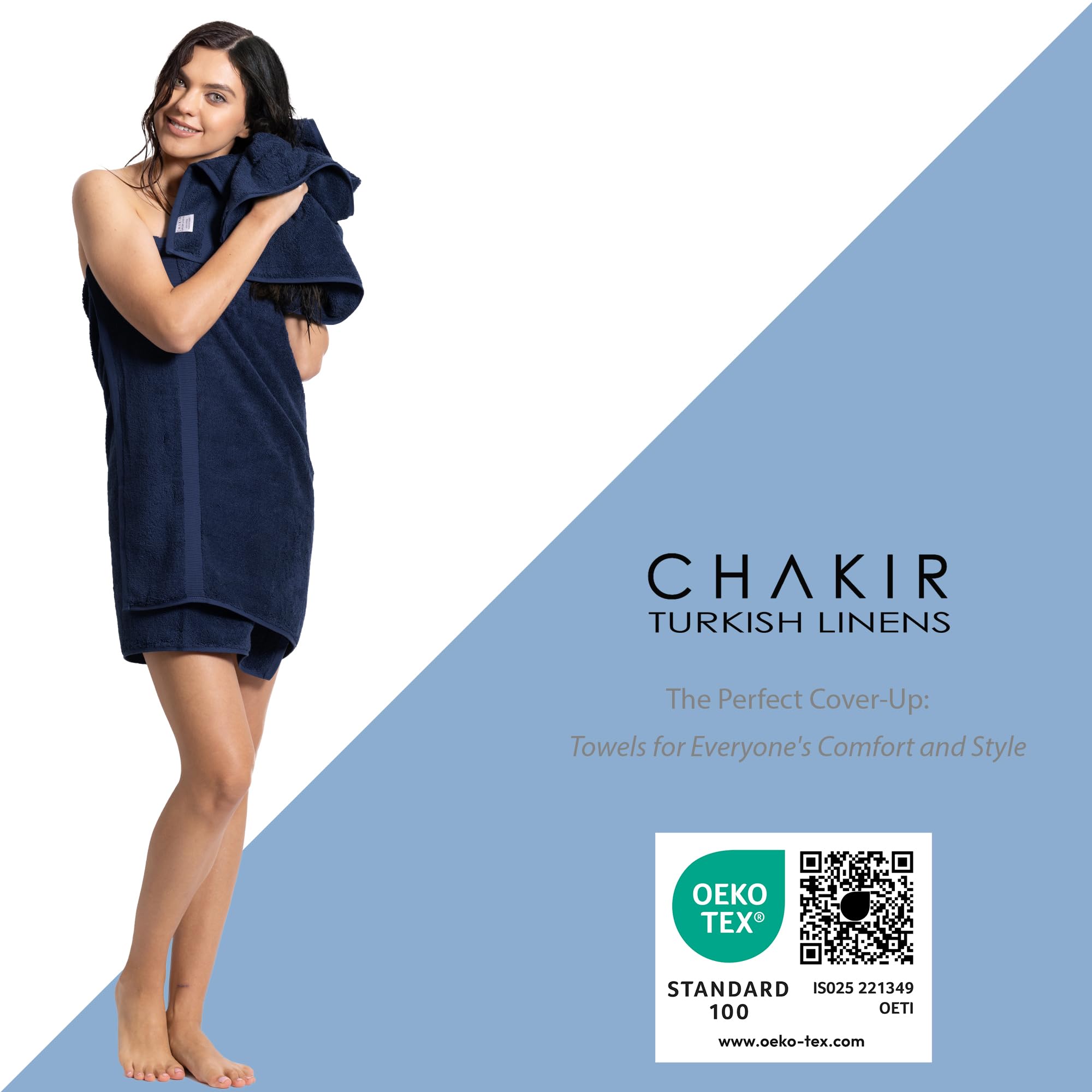 Chakir Turkish Linens large bath sheet in use providing full-body coverage