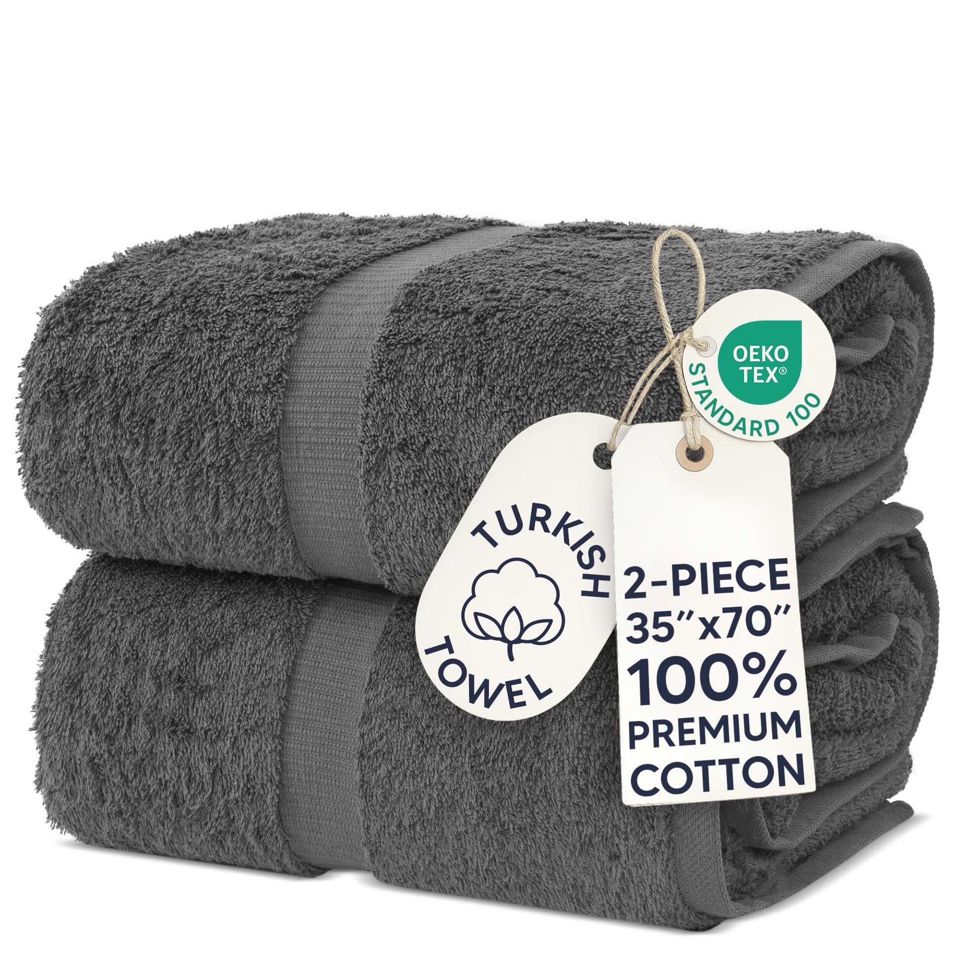 Chakir Turkish Linens front folded bath sheet showing plush dark gray fabric and neat fold