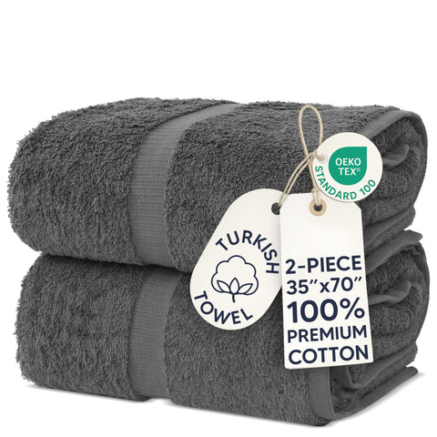 Chakir Turkish Linens front folded bath sheet showing plush dark gray fabric and neat fold