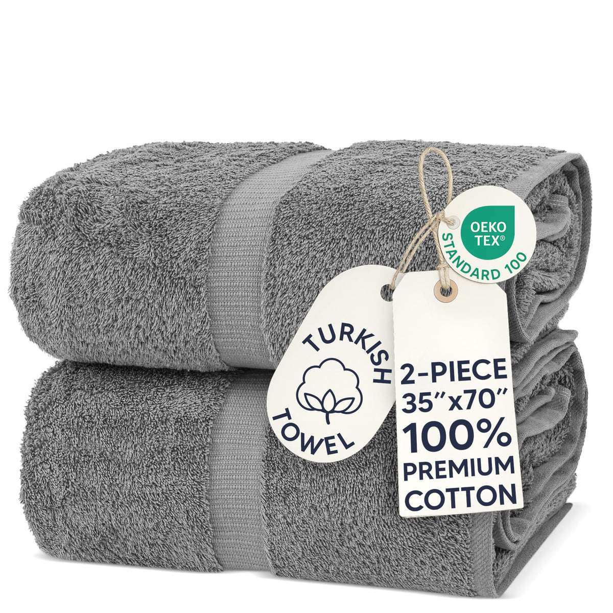 Chakir Turkish Linens folded front view showing neutral gray and plush look for elegant storage