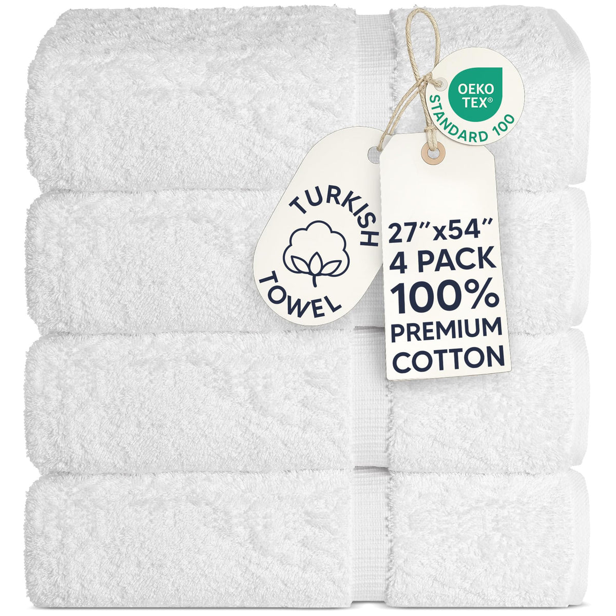 Chakir Turkish Linens folded front view showing clean white hotel-style finish and plush look