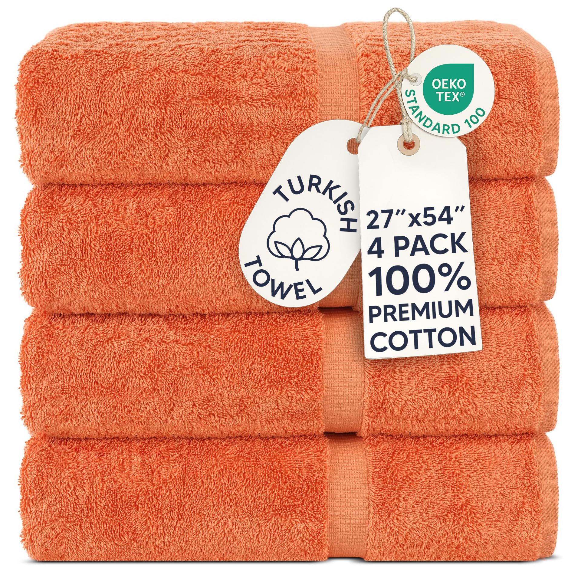 Chakir Turkish Linens coral bath towels front packaging showing set and color, highlights spa-quality comfort