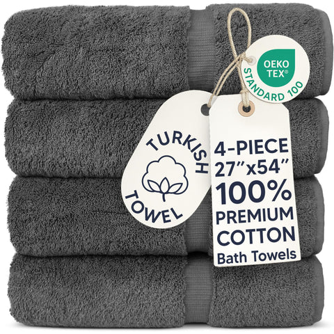Chakir Turkish Linens front view of four dark gray towels, shows coordinated set and value