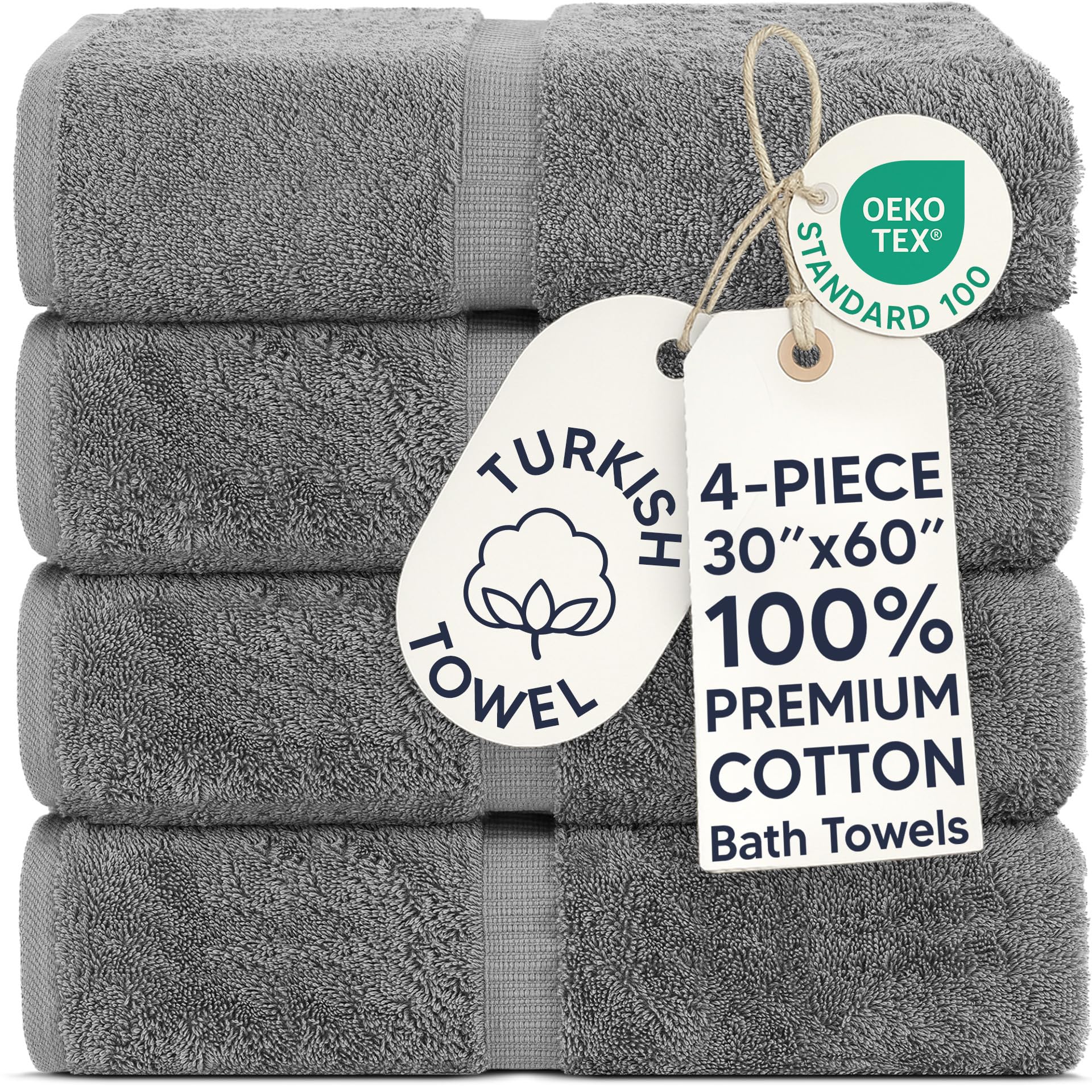 Chakir Turkish Linens front packaging showing two gray bath towels, premium look