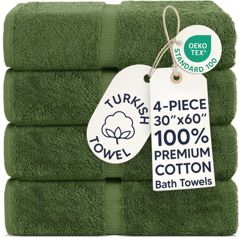 Chakir Turkish Linens front packaging moss showing plush 30x60 towel and neat banded border