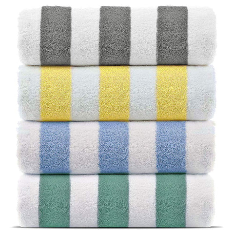 Chakir Turkish Linens front view of four multicolor cabana towels neatly folded showing stripes and value