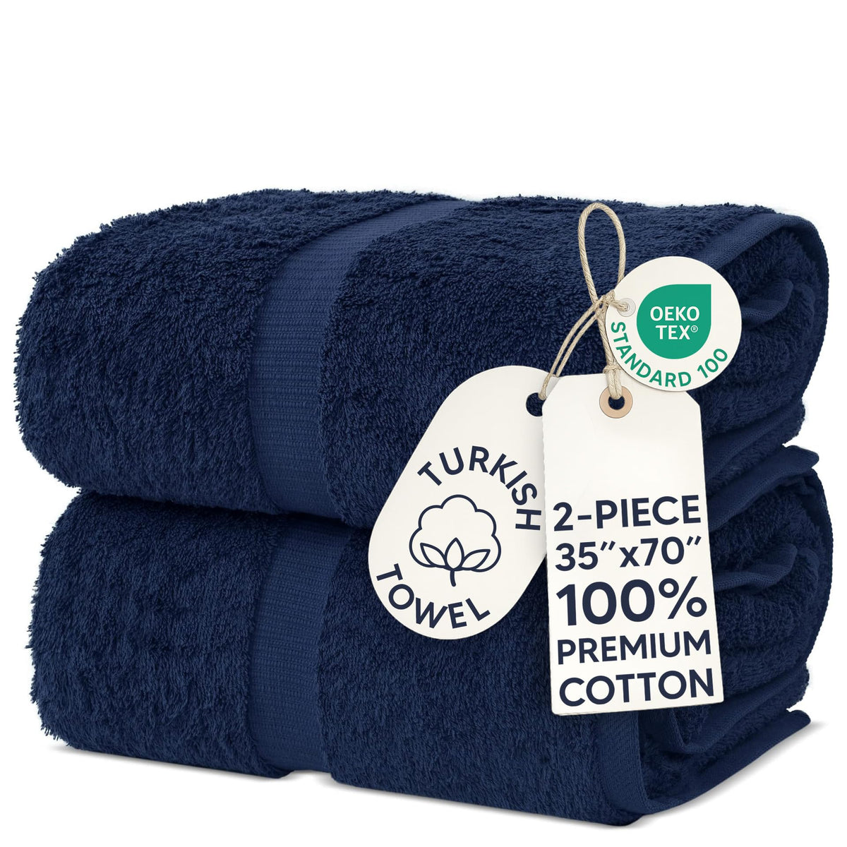 Chakir Turkish Linens front packaging showing navy bath sheets and premium look