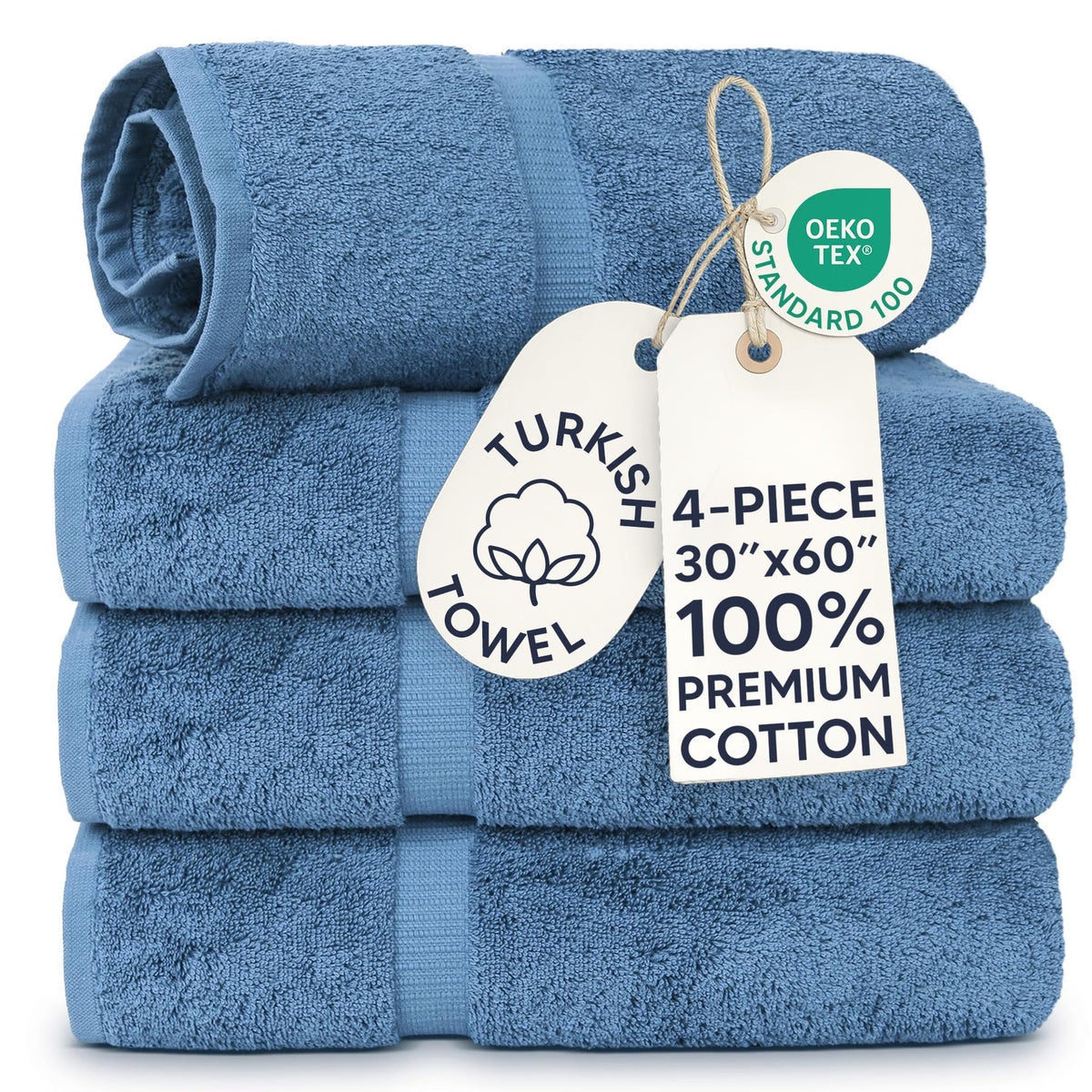 Chakir Turkish Linens front view of wedgewood towel pack showing plush look and color benefit