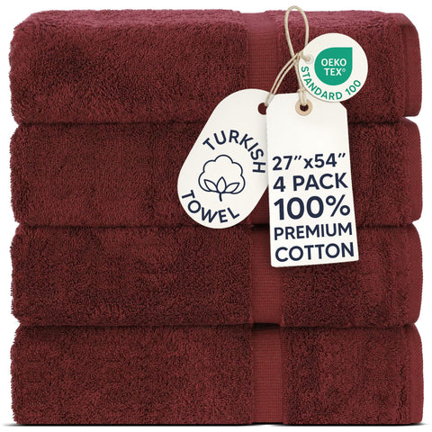Chakir Turkish Linens front view showing four cranberry towels and luxury finish