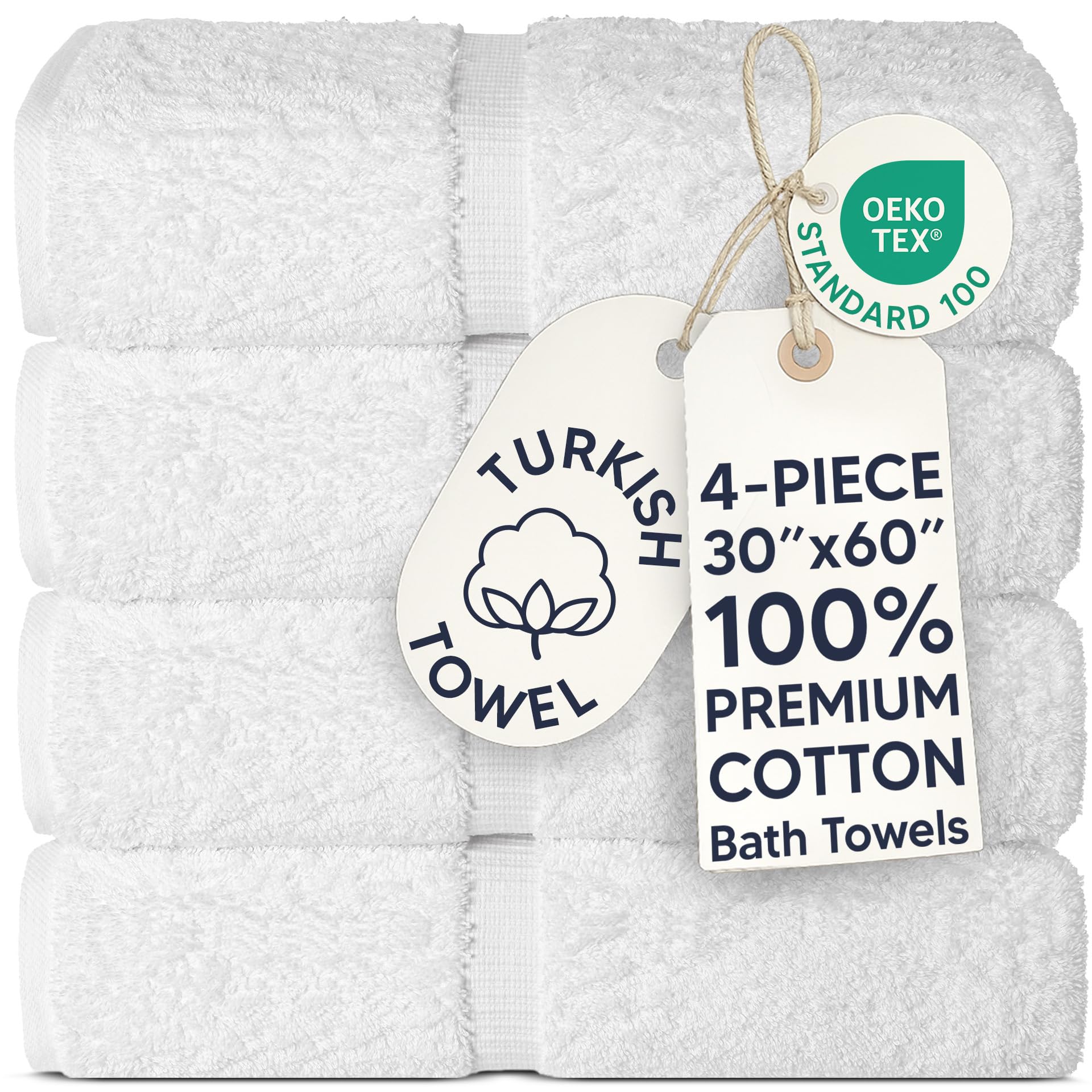 Chakir Turkish Linens front packaging showing two banded bath towels, promotes ready-to-use convenience
