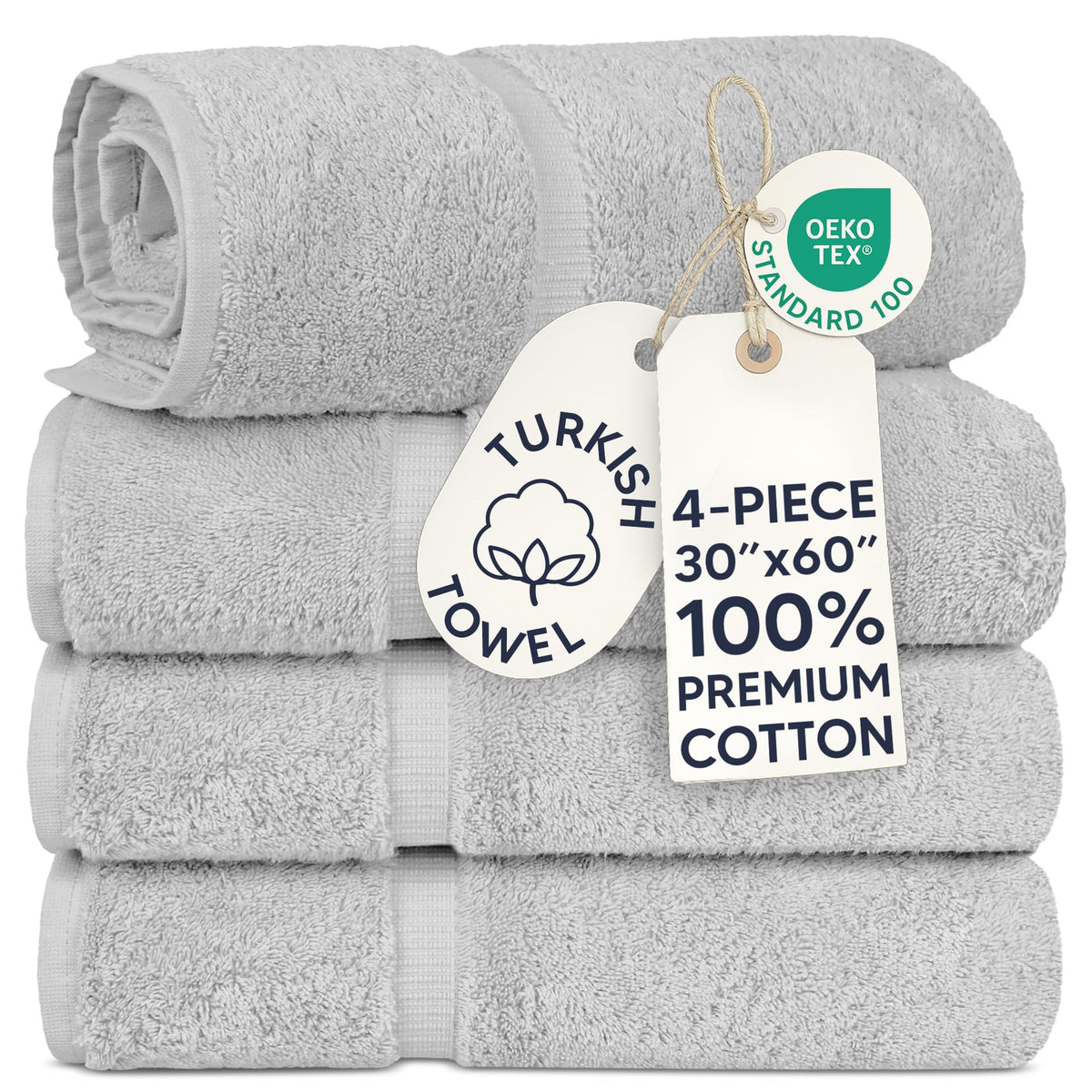 Chakir Turkish Linens front view silver gray towel set showing plush look and clean border