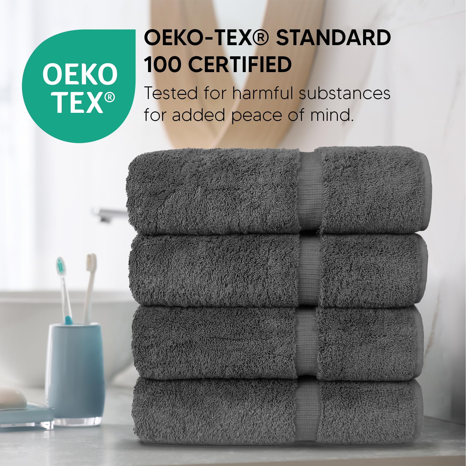 Chakir Turkish Linens towels styled in a bathroom, demonstrates elegant everyday use