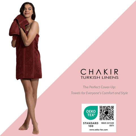 Chakir Turkish Linens towel draped in bathroom showing spa-like comfort and color